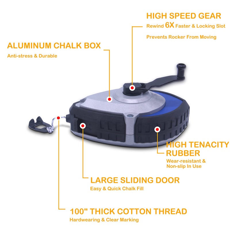 ARTCOLO Chalk Reel kit - Six Gear Quick Retrieval Chalk Lines 100ft Line Included in Chalk Box 4oz Red Chalk Powder Wire Box is Made of Aluminum - Image 3